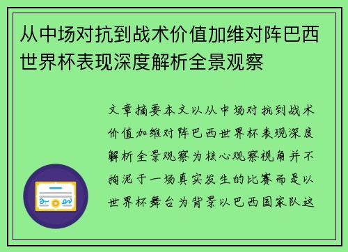 从中场对抗到战术价值加维对阵巴西世界杯表现深度解析全景观察